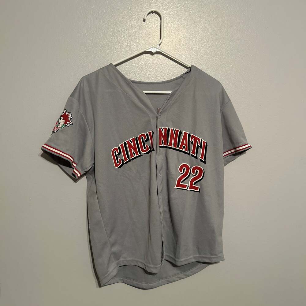 Youth Cincinnati Reds Heads Baseball Jersey #22 Gray